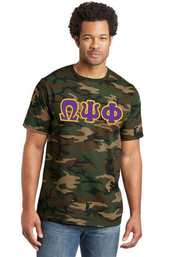 Discount Omega Psi Phi Lettered Camouflage T Shirt DISCOUNT- Omega Psi Phi Lettered Camouflage T-Shirt