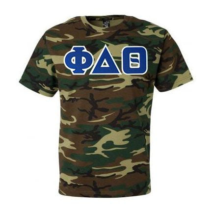 Discount Phi Delta Theta Lettered Camouflage T Shirt DISCOUNT- Phi Delta Theta Lettered Camouflage T-Shirt