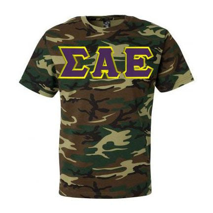 Sigma Alpha Epsilon DISCOUNT- Sigma Alpha Epsilon Lettered Camouflage T-Shirt