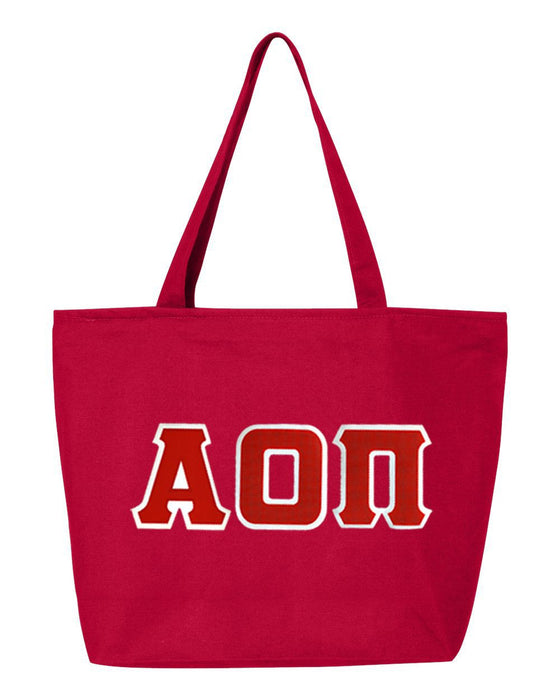 Discount Alpha Omicron Pi Lettered Tote Bag DISCOUNT- Alpha Omicron Pi Lettered Tote Bag - Best Value