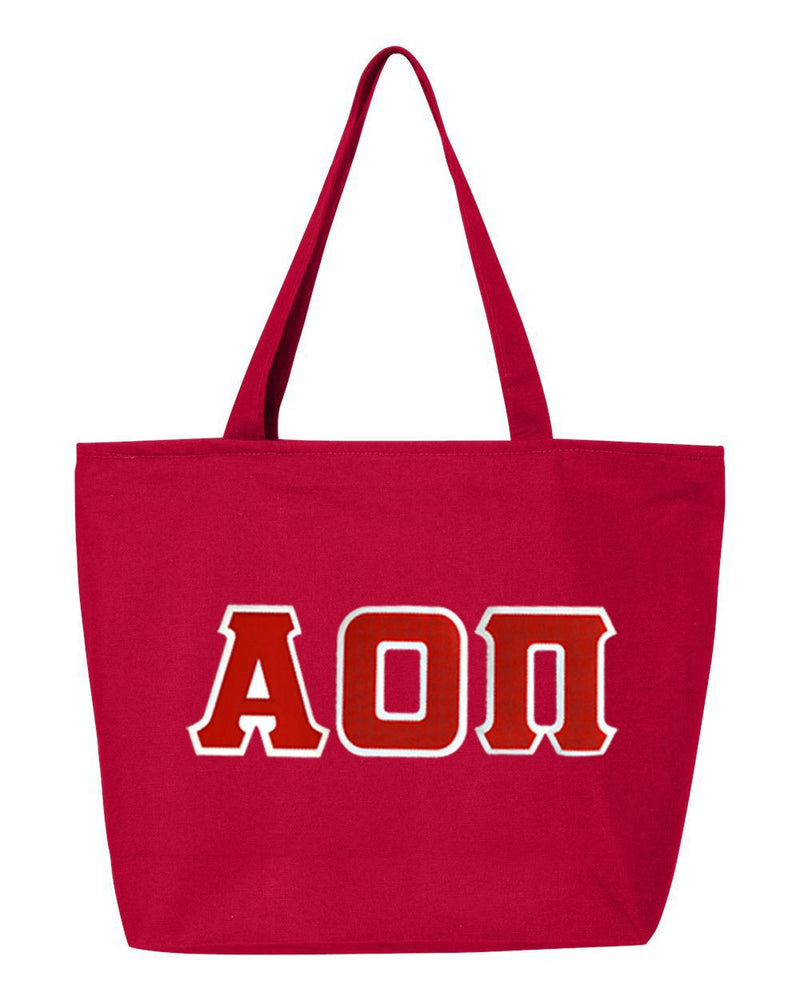 Discount Alpha Omicron Pi Lettered Tote Bag DISCOUNT- Alpha Omicron Pi Lettered Tote Bag - Best Value