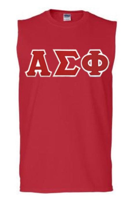 Discount Alpha Sigma Phi Lettered Sleeveless Tee DISCOUNT- Alpha Sigma Phi Lettered Sleeveless Tee