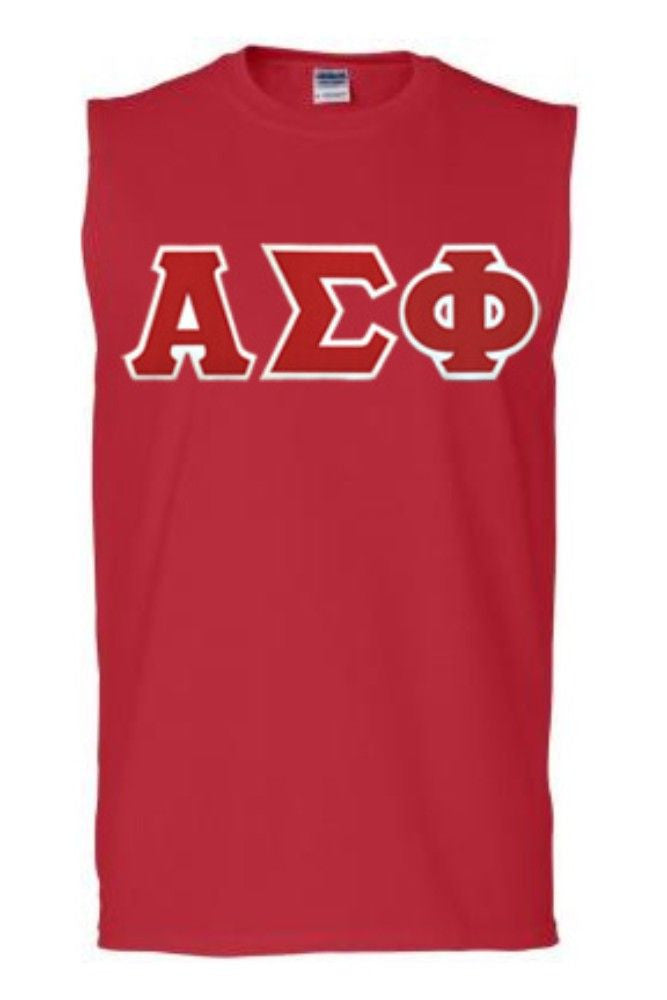 Discount Alpha Sigma Phi Lettered Sleeveless Tee DISCOUNT- Alpha Sigma Phi Lettered Sleeveless Tee