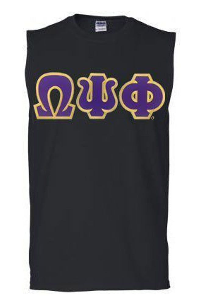 Discount Omega Psi Phi Lettered Sleeveless Tee DISCOUNT- Omega Psi Phi Lettered Sleeveless Tee