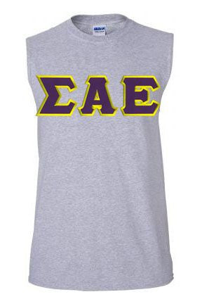 Discount Sigma Alpha Epsilon Lettered Sleeveless Tee DISCOUNT- Sigma Alpha Epsilon Lettered Sleeveless Tee