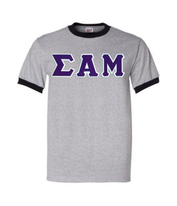 Discount Sigma Alpha Mu Lettered Ringer Shirt DISCOUNT- Sigma Alpha Mu Lettered Ringer Shirt