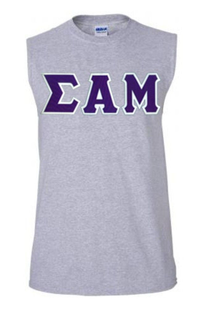 Discount Sigma Alpha Mu Lettered Sleeveless Tee DISCOUNT- Sigma Alpha Mu Lettered Sleeveless Tee