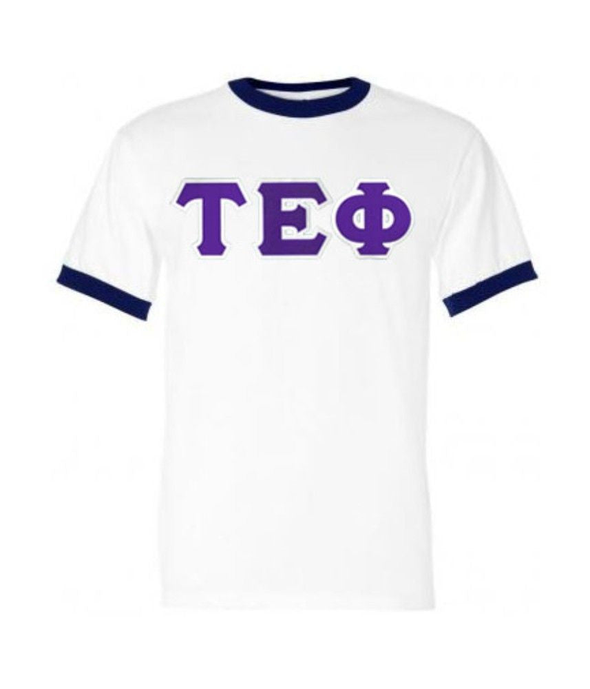 Discount Tau Epsilon Phi Lettered Ringer Shirt DISCOUNT- Tau Epsilon Phi Lettered Ringer Shirt