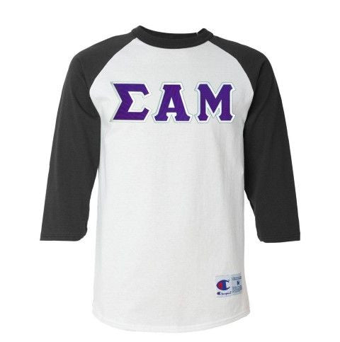 Discount Sigma Alpha Mu Lettered Raglan T Shirt DISCOUNT- Sigma Alpha Mu Lettered Raglan T-Shirt