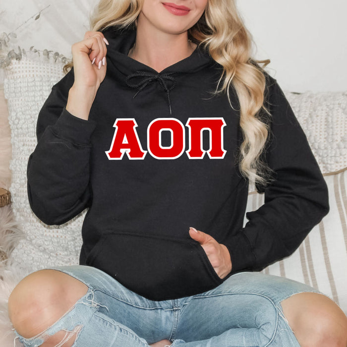 Discount Alpha Omicron Pi Lettered Hoodie DISCOUNT Alpha Omicron Pi Lettered Hoodie