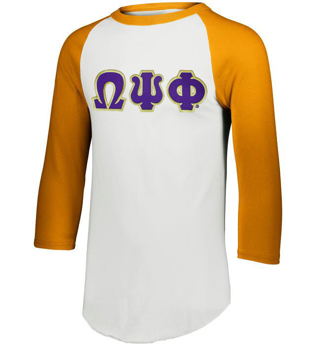 Discount Omega Psi Phi Lettered Raglan T Shirt DISCOUNT- Omega Psi Phi Lettered Raglan T-Shirt