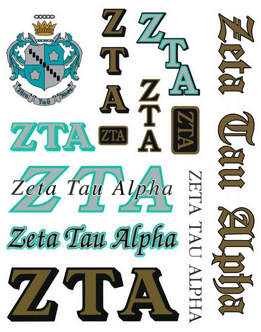 Zeta Tau Alpha Multi Greek Decal Sticker Sheet