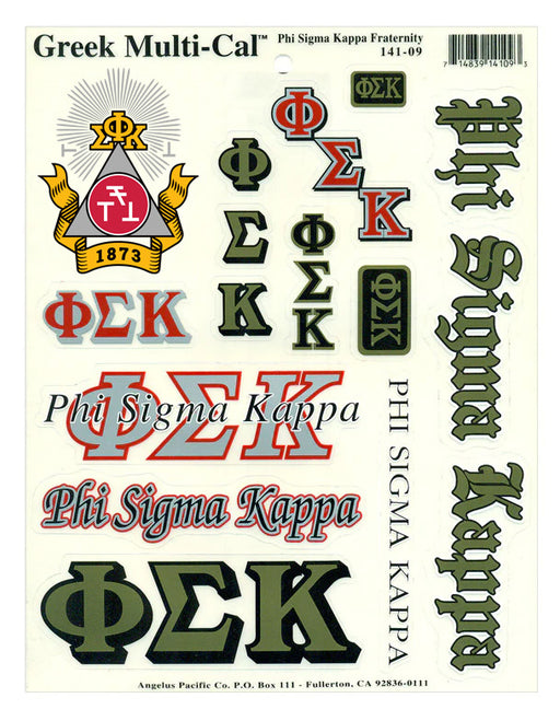Phi Sigma Kappa Multi Greek Decal Sticker Sheet