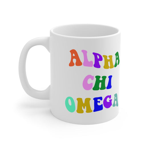 Alpha Chi Omega Sorority Rainbow Text Coffee Mug