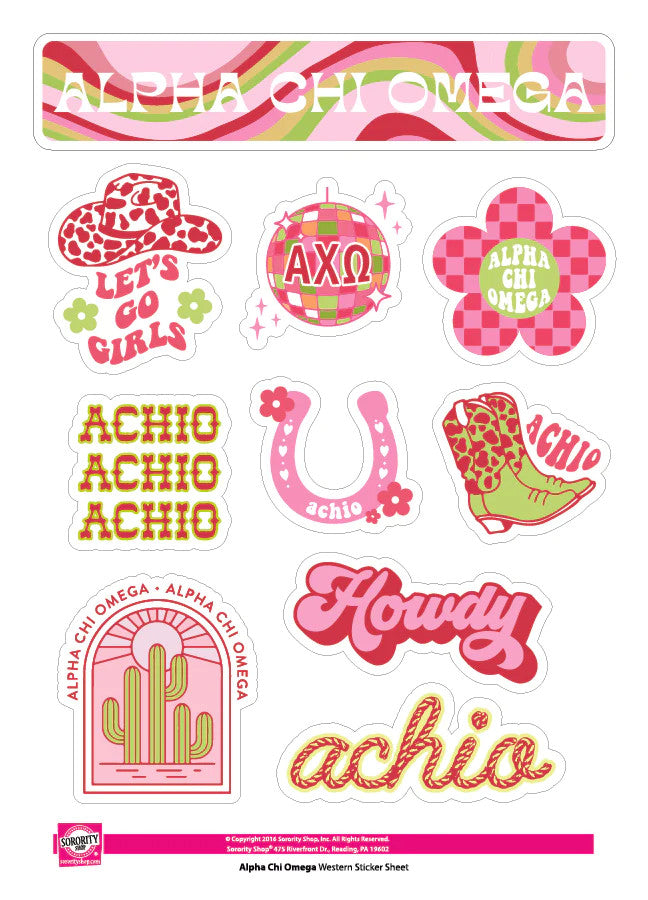 Alpha Chi Omega Western Disco Sticker Sheet Alpha Chi Omega Western Disco Sticker Sheet
