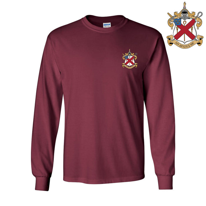 Discount Alpha Chi Rho Fraternity Crest Shield Longsleeve Tee DISCOUNT-Alpha Chi Rho Fraternity Crest - Shield Longsleeve Tee