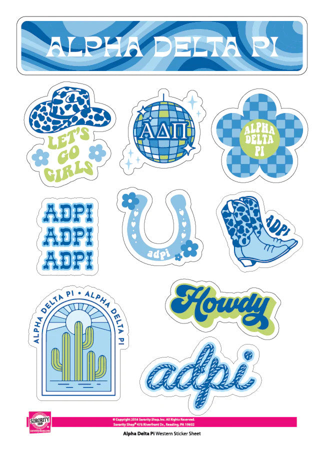 Alpha Delta Pi Western Disco Sticker Sheet Alpha Delta Pi Western Disco Sticker Sheet