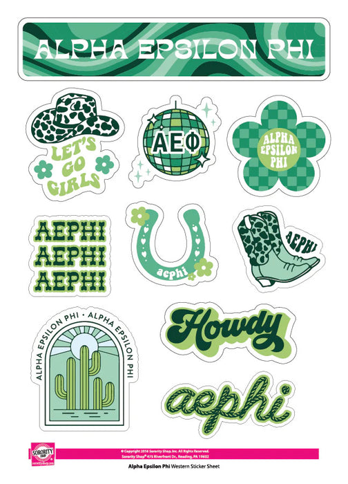 Alpha Epsilon Phi Western Disco Sticker Sheet Alpha Epsilon Phi Western Disco Sticker Sheet