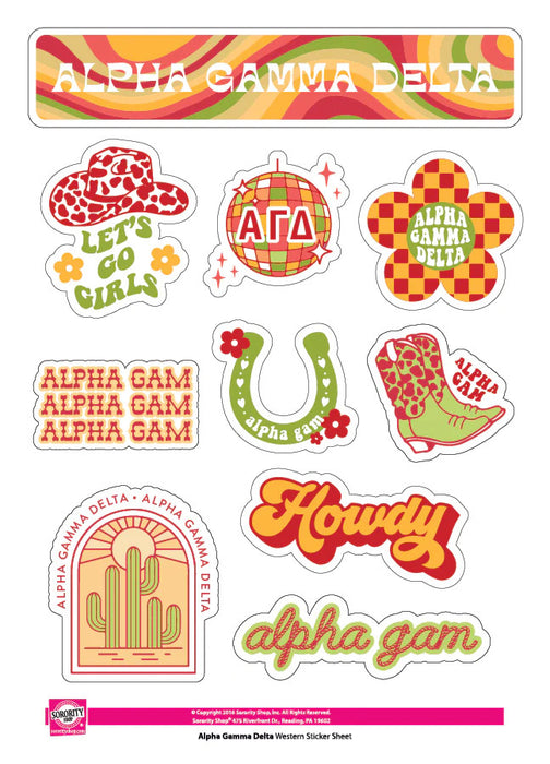Alpha Gamma Delta Western Disco Sticker Sheet Alpha Gamma Delta Western Disco Sticker Sheet