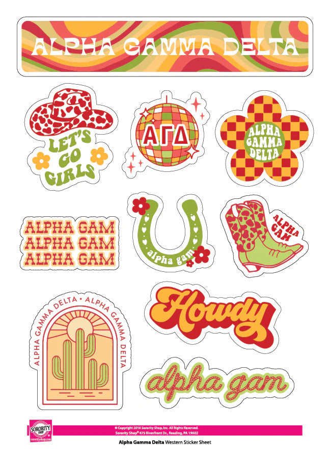 Alpha Gamma Delta Western Disco Sticker Sheet Alpha Gamma Delta Western Disco Sticker Sheet