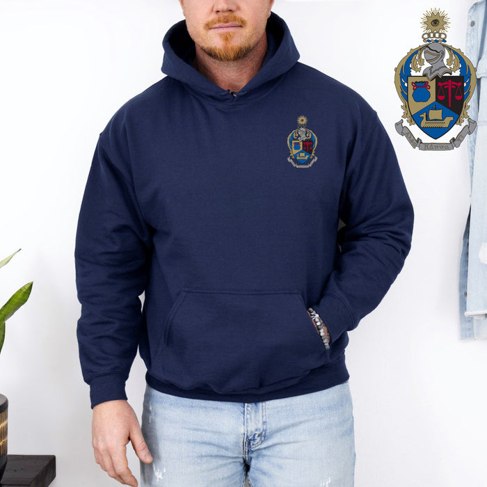 Discount Alpha Kappa Psi Crest Shield Emblem Hooded Sweatshirt DISCOUNT-Alpha Kappa Psi Crest - Shield Emblem Hooded Sweatshirt