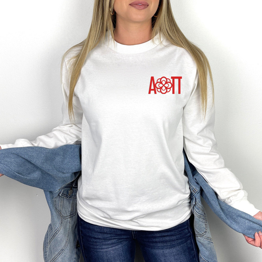 Discount Alpha Omicron Pi Infinity Rose Long Sleeve T Shirt DISCOUNT-Alpha Omicron Pi Infinity Rose Long Sleeve T-Shirt