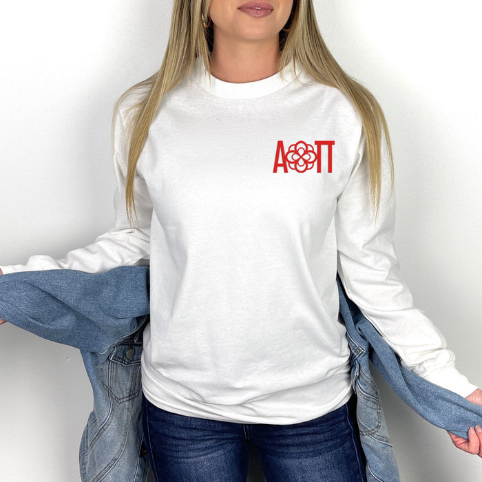 Discount Alpha Omicron Pi Infinity Rose Long Sleeve T Shirt DISCOUNT-Alpha Omicron Pi Infinity Rose Long Sleeve T-Shirt