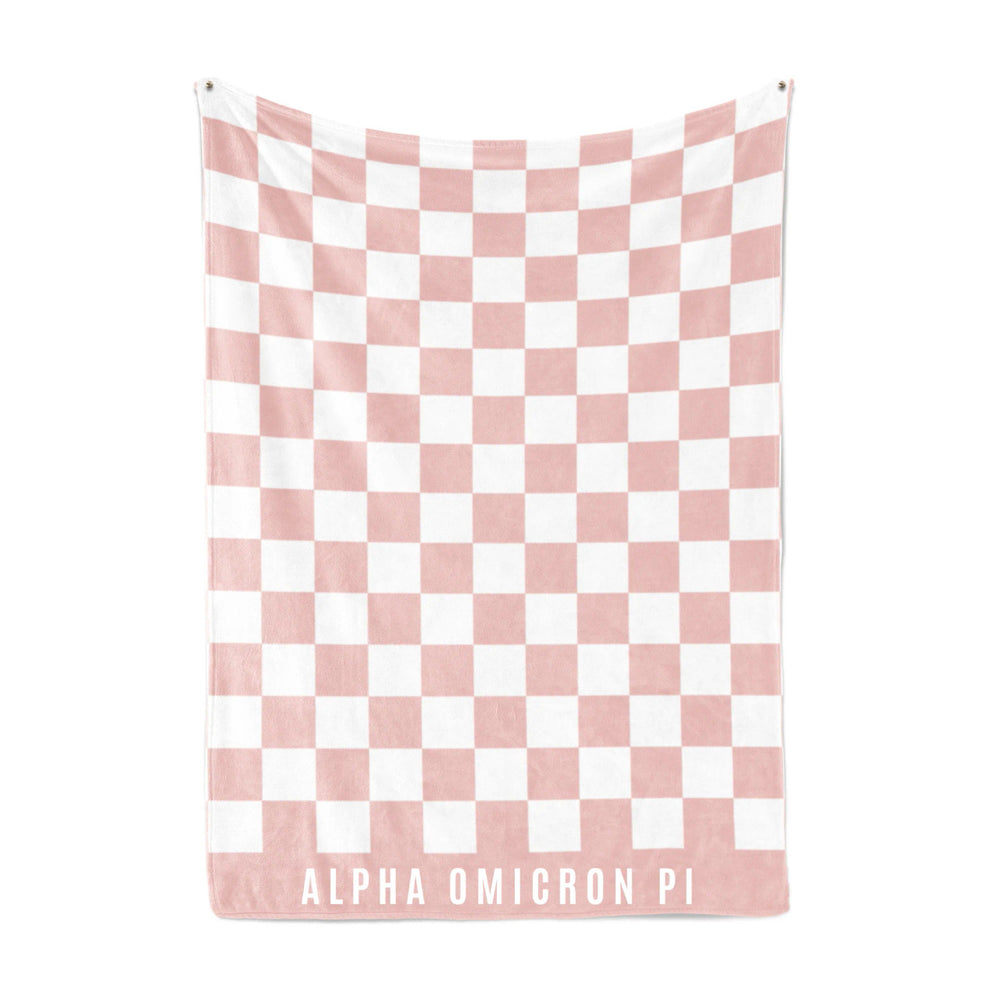 Alpha Omicron Pi Sherpa Checkerboard Throw Blankets Alpha Omicron Pi Sherpa Checkerboard Throw Blankets