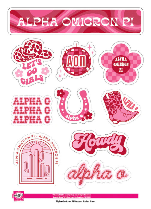 Alpha Omicron Pi Western Disco Sticker Sheet Alpha Omicron Pi Western Disco Sticker Sheet