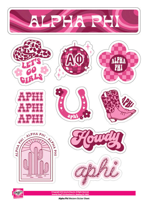 Alpha Phi Western Disco Sticker Sheet Alpha Phi Western Disco Sticker Sheet
