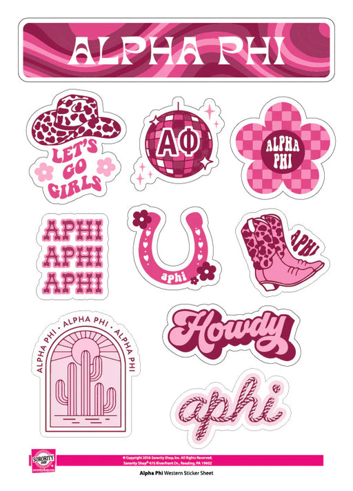 Stickers Decals Alpha Phi Western Disco Sticker Sheet