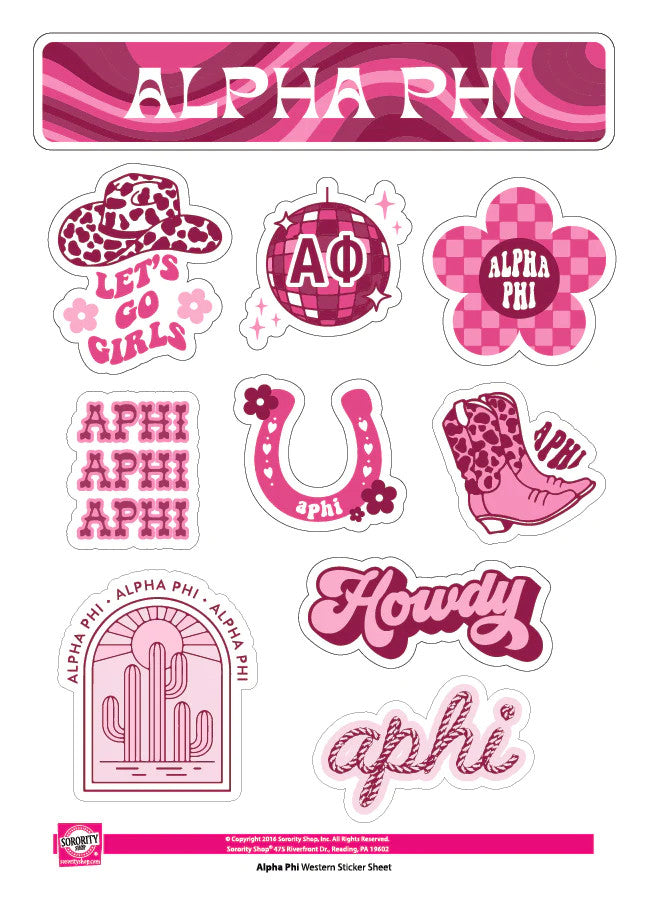 Alpha Phi Western Disco Sticker Sheet Alpha Phi Western Disco Sticker Sheet