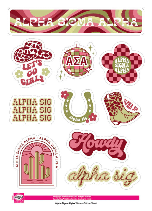Alpha Sigma Alpha Alpha Sigma Alpha Western Disco Sticker Sheet