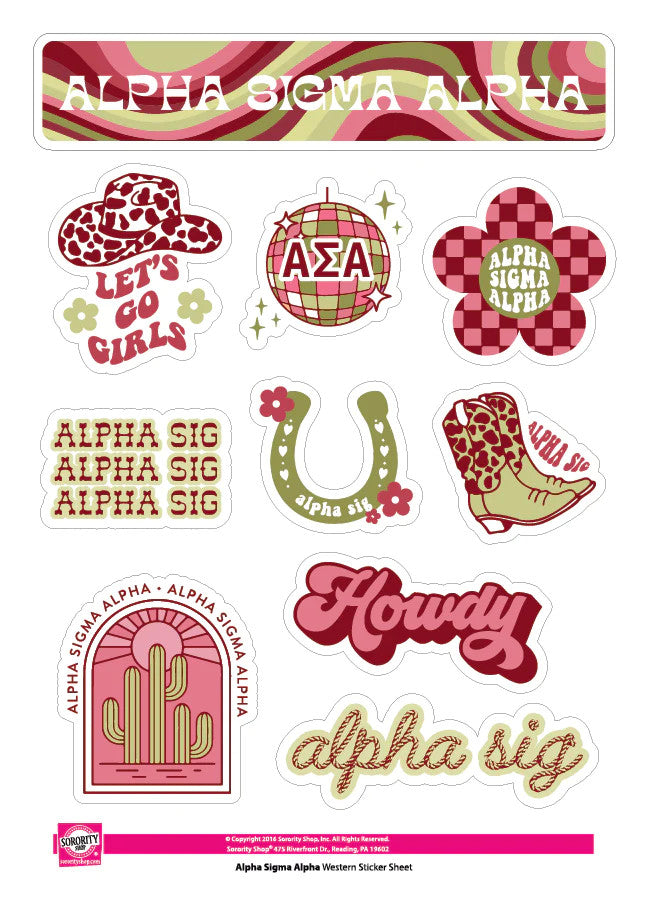 Alpha Sigma Alpha Western Disco Sticker Sheet Alpha Sigma Alpha Western Disco Sticker Sheet