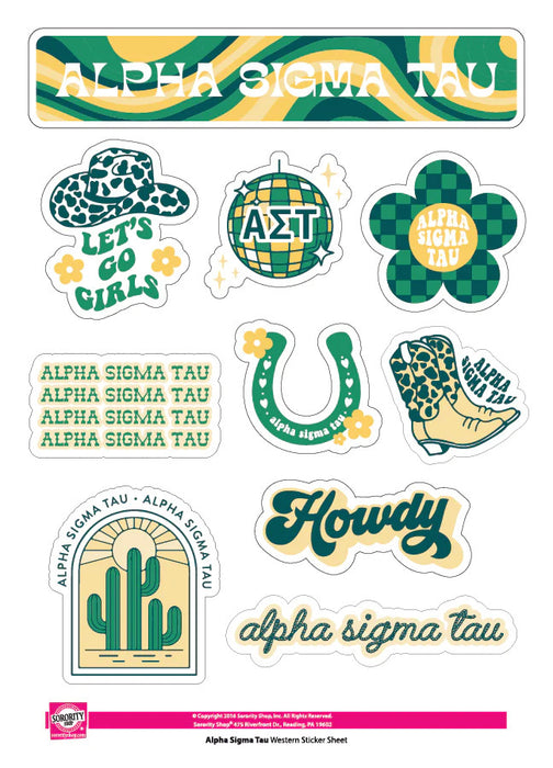 Alpha Sigma Tau Western Disco Sticker Sheet Alpha Sigma Tau Western Disco Sticker Sheet