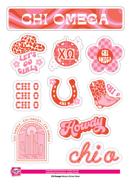 Chi Omega Western Disco Sticker Sheet Chi Omega Western Disco Sticker Sheet