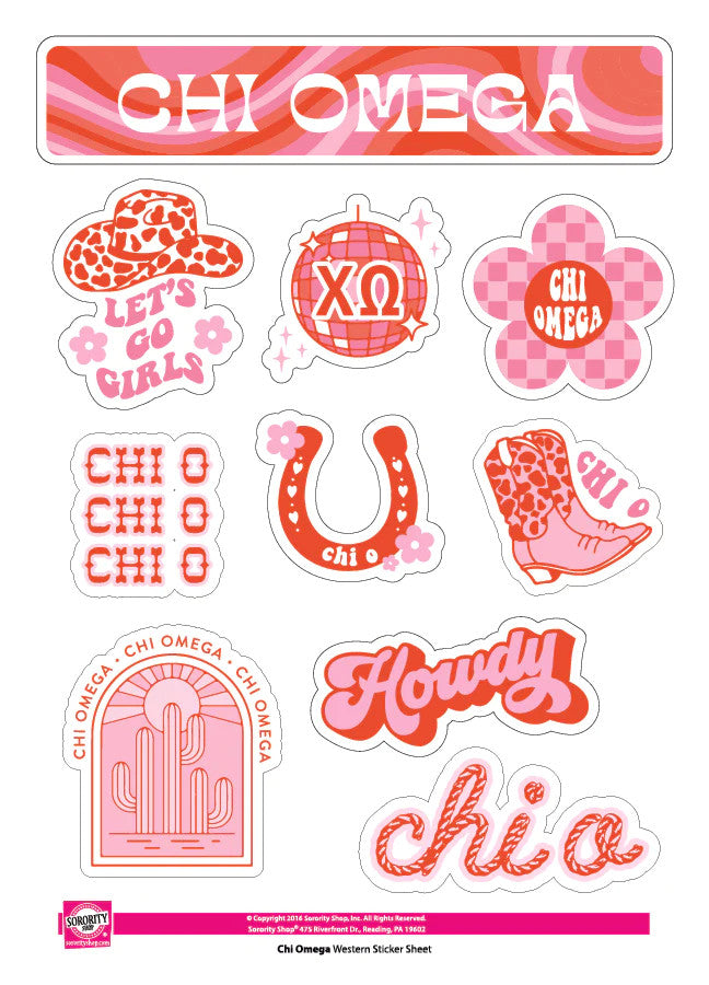 Chi Omega Western Disco Sticker Sheet Chi Omega Western Disco Sticker Sheet