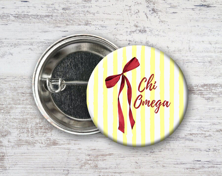 Chi Omega Stripes & Bows Pin Buttons Chi Omega Stripes & Bows Pin Buttons