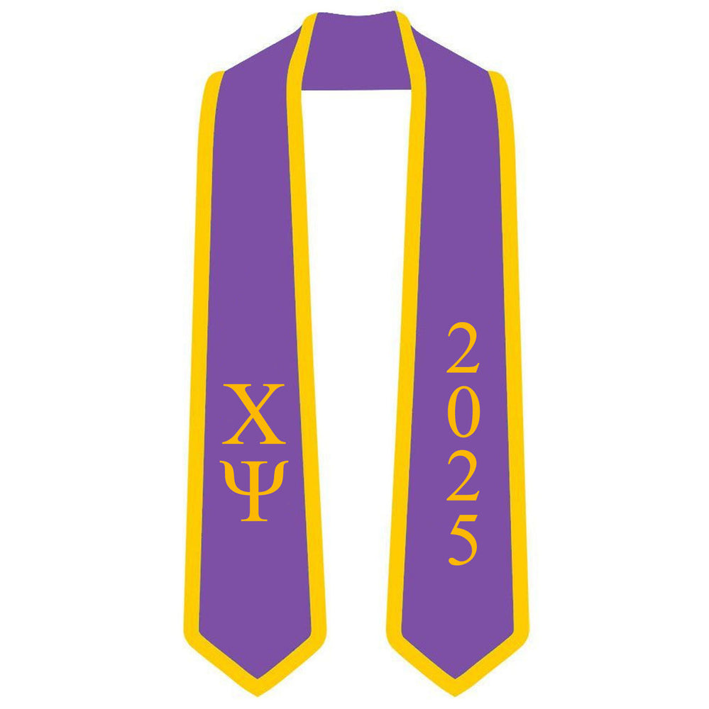 Discount Chi Psi Greek 2 Tone Lettered Graduation Sash Stole W/ Year DISCOUNT-Chi Psi Greek 2 Tone Lettered Graduation Sash Stole w/ Year