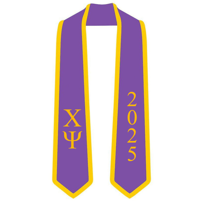Discount Chi Psi Greek 2 Tone Lettered Graduation Sash Stole W/ Year DISCOUNT-Chi Psi Greek 2 Tone Lettered Graduation Sash Stole w/ Year