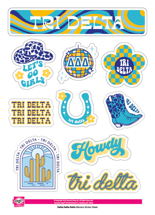 Delta Delta Delta Western Disco Sticker Sheet