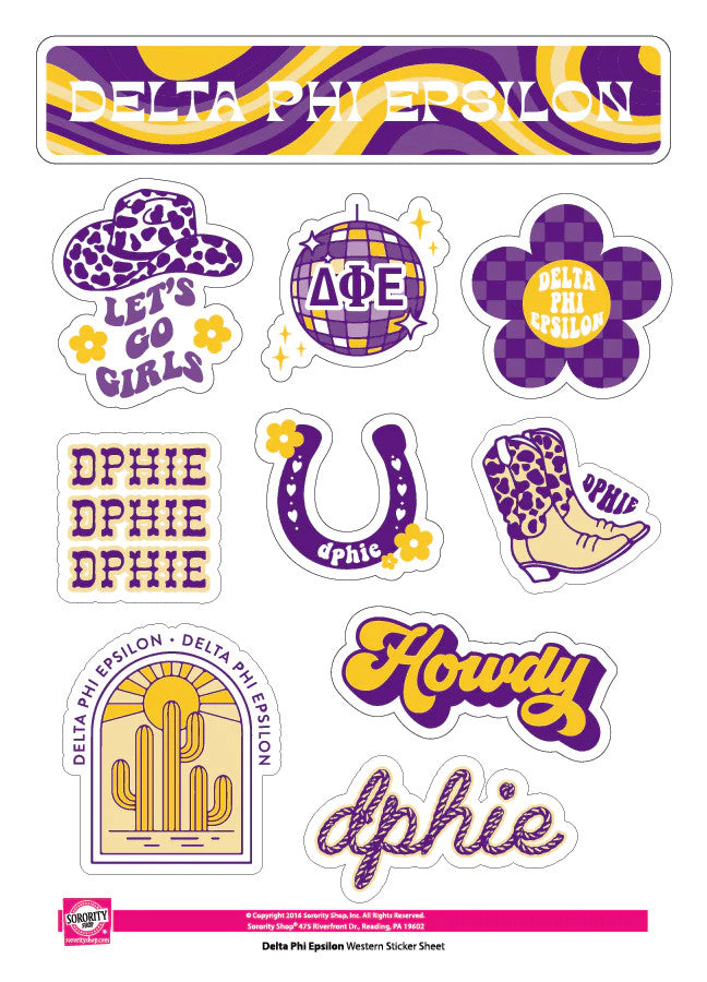 Delta Phi Epsilon Western Disco Sticker Sheet Delta Phi Epsilon Western Disco Sticker Sheet