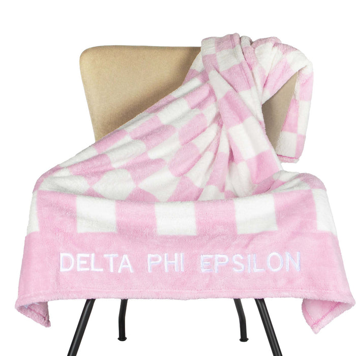 Delta Phi Epsilon Sherpa Checkerboard Throw Blankets Delta Phi Epsilon Sherpa Checkerboard Throw Blankets