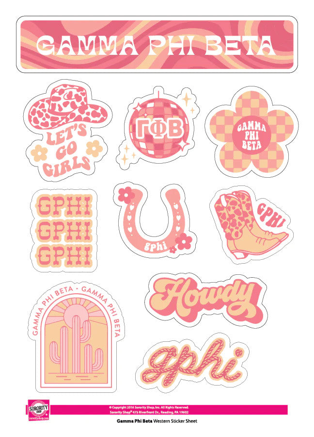 Gamma Phi Beta Western Disco Sticker Sheet Gamma Phi Beta Western Disco Sticker Sheet