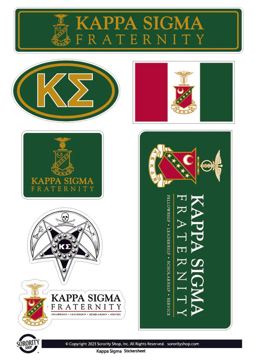 Stickers Decals Kappa Sigma Fraternity Sticker Sheet- Brand Focus