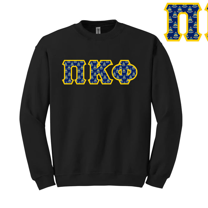 Pi Kappa Phi Fraternity Crest Shield Twill Letter Crewneck Sweatshirt Pi Kappa Phi Fraternity Crest - Shield Twill Letter Crewneck Sweatshirt