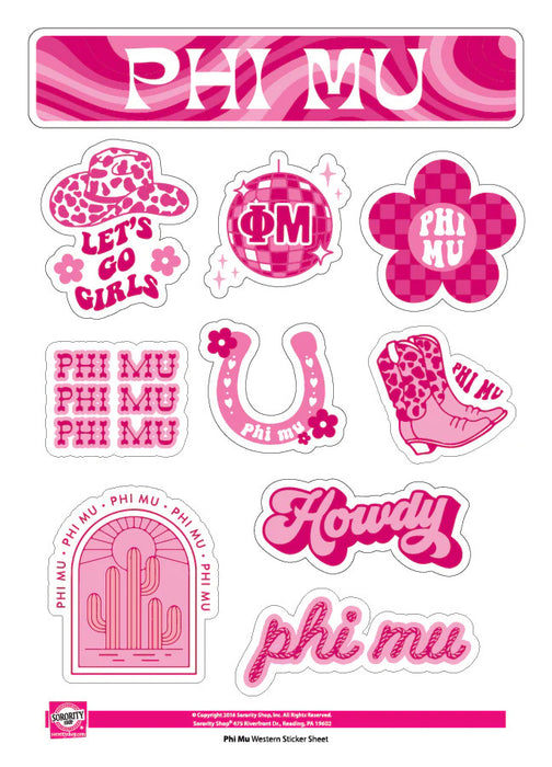 Phi Mu Western Disco Sticker Sheet Phi Mu Western Disco Sticker Sheet