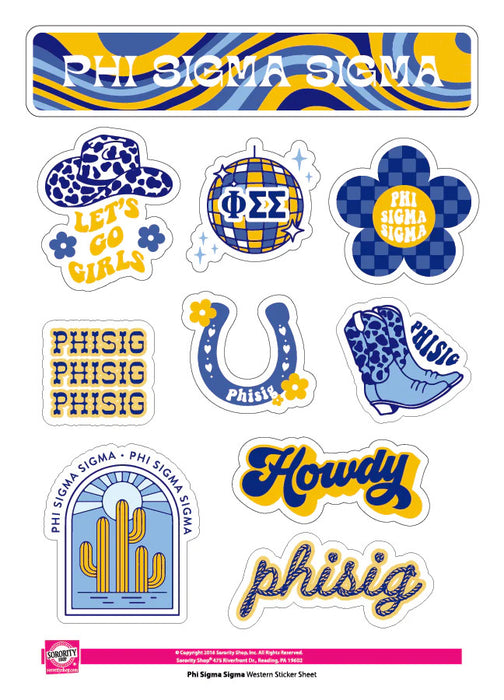 Phi Sigma Sigma Western Disco Sticker Sheet Phi Sigma Sigma Western Disco Sticker Sheet