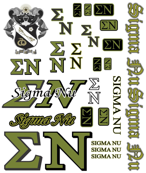 Sigma Nu Multi Greek Decal Sticker Sheet Sigma Nu Multi Greek Decal Sticker Sheet