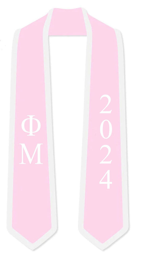 Phi Mu DISCOUNT- Phi Mu Greek 2 Tone Lettered Graduation Sash Stole w/ Year